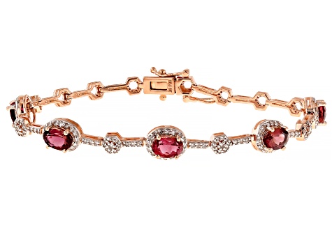 Pink Tourmaline and White Diamond 14k Rose Gold Tennis Bracelet 4.75Ctw