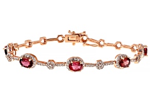 Pink Tourmaline and White Diamond 14k Rose Gold Tennis Bracelet 4.75Ctw