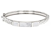 White Mother-of-Pearl Rhodium Over Sterling Silver Bangle Bracelet 4.59Ctw