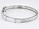 White Mother-of-Pearl Rhodium Over Sterling Silver Bangle Bracelet 4.59Ctw