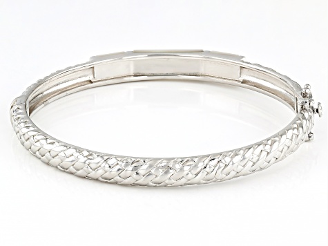 White Mother-of-Pearl Rhodium Over Sterling Silver Bangle Bracelet 4.59Ctw