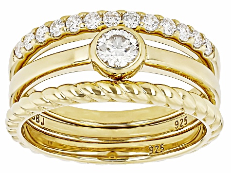 Moissanite Round 1.8mm and 4mm 14k Yellow Gold Over Sterling Silver Ring Set of 3 0.46ctw