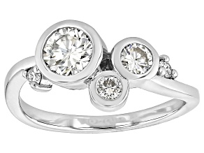 Moissanite Round 6mm Rhodium Over Sterling Silver Ring 0.98ctw