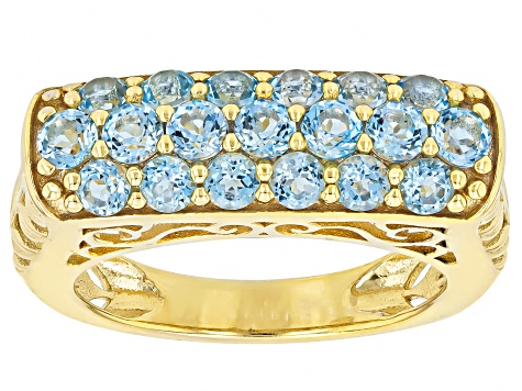 Swiss Blue Topaz Round 3mm and 2.8mm 18K Yellow Gold Over Sterling Silver Ring 1.79Ctw