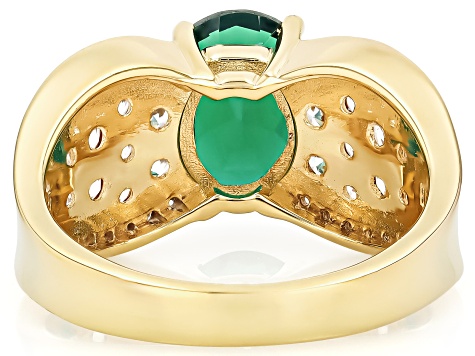 Lab Created Emerald Oval 10x8mm and White Zircon 18K Yellow Gold Over Sterling Silver Ring 2.42ctw