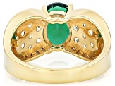 Lab Created Emerald Oval 10x8mm and White Zircon 18K Yellow Gold Over Sterling Silver Ring 2.42ctw