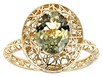 Green Turkish Diaspore 14k Yellow Gold Filigree Ring 1.45ct