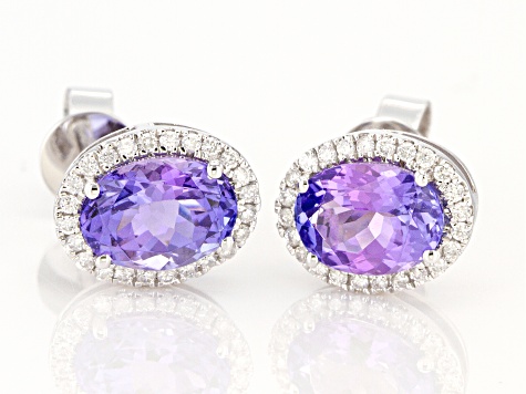 Blue Tanzanite Rhodium Over 14k White Gold Stud Earrings 2.06ctw
