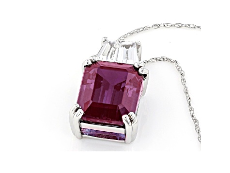 Blue Lab Created Alexandrite Rhodium Over 10k White Gold Pendant with Chain 4.23ctw