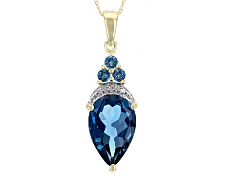 London Blue Topaz 10k Yellow Gold Pendant with Chain 5.51ctw