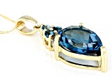 London Blue Topaz 10k Yellow Gold Pendant with Chain 5.51ctw