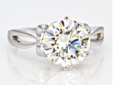 White Strontium Titanate Rhodium Over Sterling Silver Solitaire Ring 4.77ct