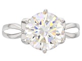 White Strontium Titanate Rhodium Over Sterling Silver Solitaire Ring 4.77ct