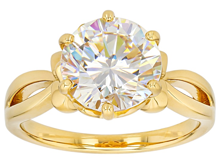 4.77CT Round Strontium Titanate 18k Yellow Gold over Sterling Silver Solitaire Ring