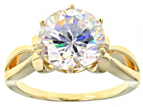 FABULITE STRONTIUM TITANATE 18K YELLOW GOLD OVER STERLING SILVER SOLITAIRE RING 4.77ct.