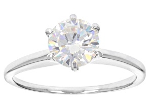 White Strontium Titanate Rhodium Over Sterling Silver Solitaire Ring 1.76ct