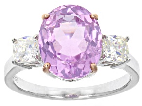 Pink Kunzite Rhodium Over Sterling Silver Ring 4.49ctw