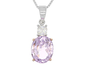 Pink Kunzite Rhodium Over Sterling Silver Pendant With Chain 4.14ctw