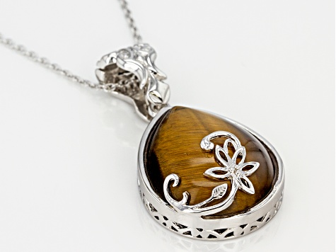Brown tiger's eye rhodium over sterling silver enhancer with chain