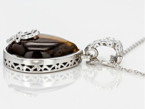 Brown tiger's eye rhodium over sterling silver enhancer with chain