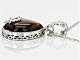 Brown tiger's eye rhodium over sterling silver enhancer with chain