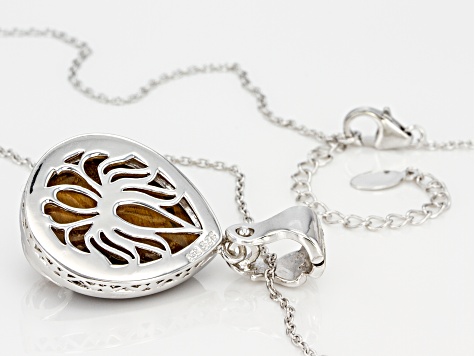 Brown tiger's eye rhodium over sterling silver enhancer with chain