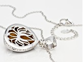 Brown tiger's eye rhodium over sterling silver enhancer with chain