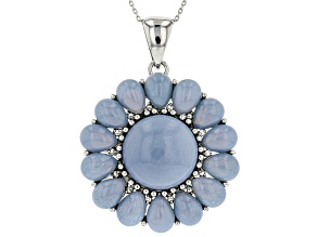 blue opal silver pendant with chain .23ctw