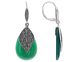 Green onyx rhodium over sterling silver dangle earrings