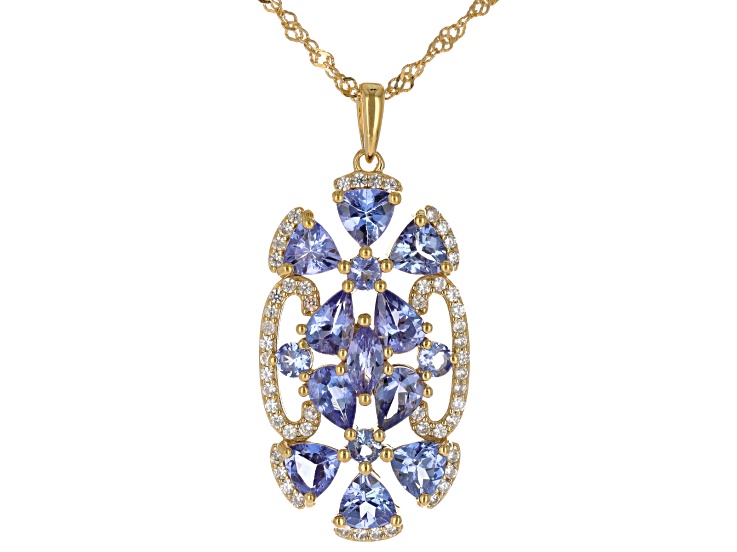 Blue tanzanite 18k yellow gold over silver pendant with
