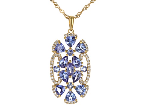 Blue tanzanite 18k yellow gold over silver pendant with chain 4.61ctw