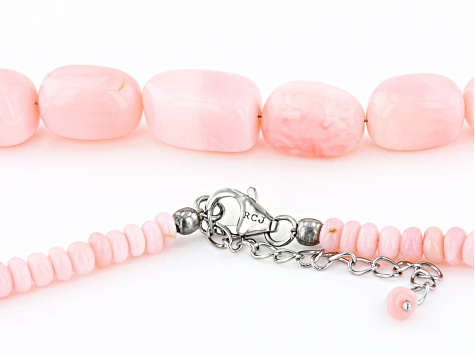 Pink Opal Rhodium Over Sterling Silver beaded Necklace