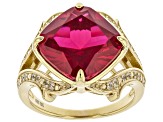Red Lab Ruby and Lab White Sapphire 18K Yellow Gold Over Sterling Silver Ring 7.21ctw