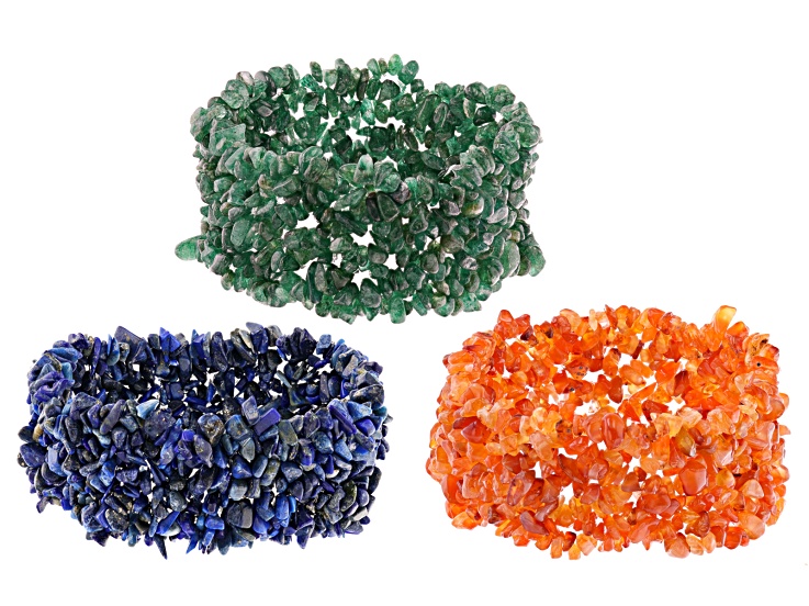 Blue Lapis Lazuli Set Of 3 Stretchable Bracelets
