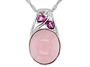Pink Opal With Purple Rhodolite Rhodium Over Sterling Silver Pendant With Chain 0.39ctw