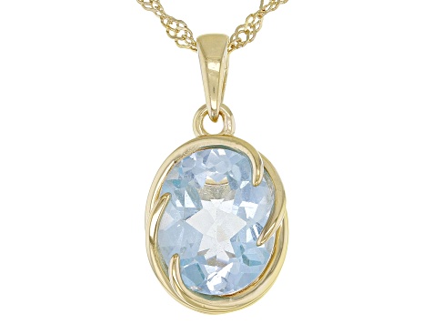 Sky Blue Topaz 18k Yellow Gold Over Sterling Silver Solitaire Pendant With Chain 3.74ct