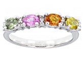 Multi-Color Sapphire Rhodium Over Sterling Silver Ring. 0.86ctw