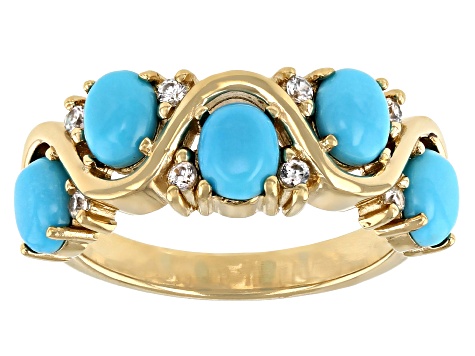 Blue Sleeping Beauty Turquoise 18K Yellow Gold Over Sterling Silver Ring 0.16ctw