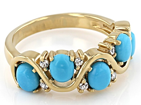 Blue Sleeping Beauty Turquoise 18K Yellow Gold Over Sterling Silver Ring 0.16ctw