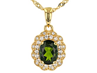 Green Chrome Diopside 18k Yellow Gold Over Sterling Silver Pendant With Chain 1.38ctw