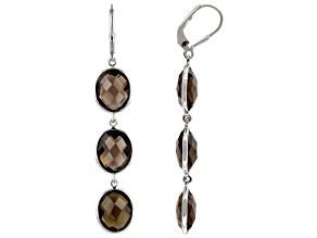 Brown Smoky Quartz Rhodium Over Sterling Silver Dangle Earrings