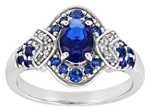 Blue Lab Created Spinel Rhodium Over Sterling Silver Ring 1.05ctw