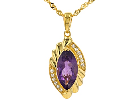 Purple Amethyst 18k Yellow Gold Over Sterling Silver Pendant With Chain 2.54ctw