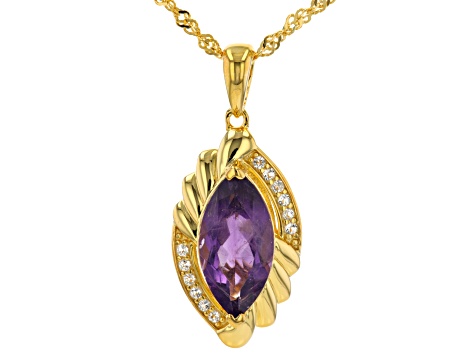 Purple Amethyst 18k Yellow Gold Over Sterling Silver Pendant With Chain 2.54ctw