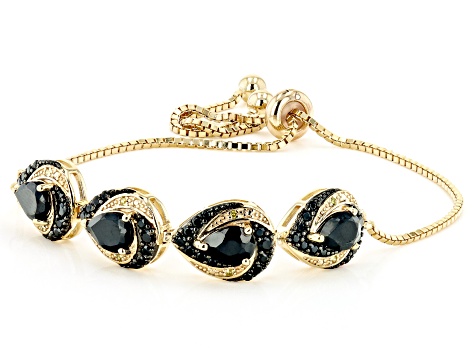 Black Spinel With Yellow Diamond 18k Yellow Gold Over Sterling Silver Bolo Bracelet 4.02ctw