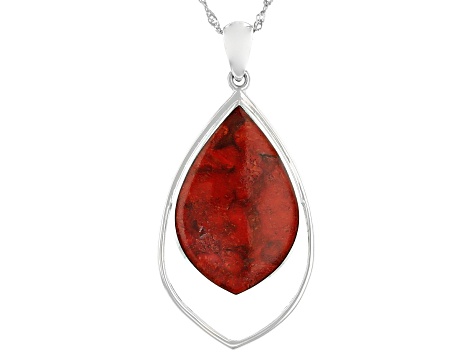 Red Coral Rhodium Over Sterling Silver Pendant With Chain