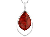 Red Coral Rhodium Over Sterling Silver Pendant With Chain