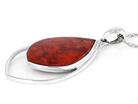 Red Coral Rhodium Over Sterling Silver Pendant With Chain