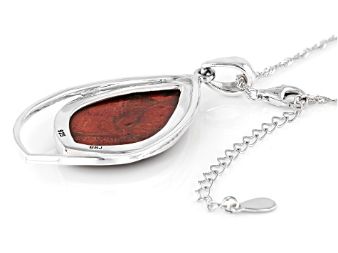 Red Coral Rhodium Over Sterling Silver Pendant With Chain