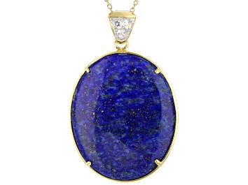 Picture of Blue Lapis Lazuli 18K Yellow Gold Over Sterling Silver Reversible Enhancer With Chain. 0.27ctw
